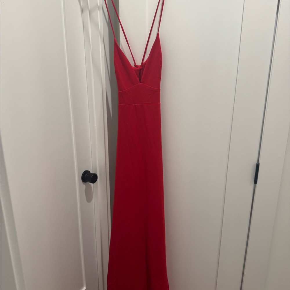 Lulu's Elegant Red Spaghetti Strap Dress